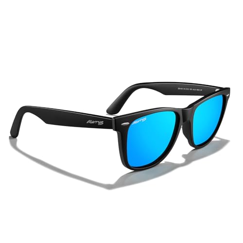 MERRY'S Classic Square Shape Polarized Sunglasses for Womens Mens Retro Designer UV400 Sun Glasses S6140 - color: Matte Black Frame/Blue Mirror Lens
