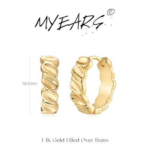 MYEARS Women Earrings Gold Huggie Hoop 14K Small Simple Hypoallergenic Everyday Jewelry - style: Concave Twisted