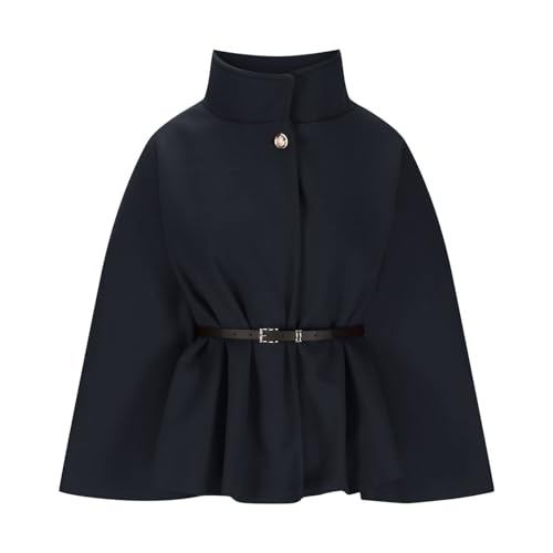 Zaswen Batwing Long Sleeve Cloak Coats for Women Fall Winter Stand Up Collar Oversized Cape Poncho Jackets with Belted - color: Black, size: XX-Large