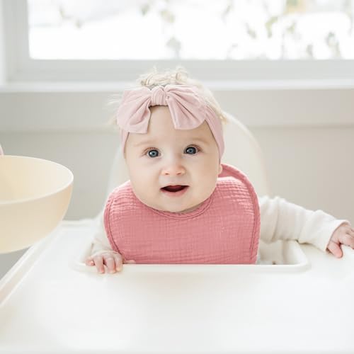 Konssy Muslin Baby Bibs 8 Pack Baby Bandana Drool Bibs Cotton for Unisex Boys and Girls, Soft Absorbent Set for Teething and Drooling - color: Mauve