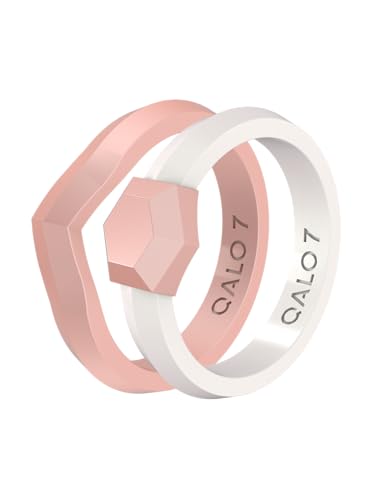 QALO Stackable Rubber Engagement Rings for Women – Flexible Skin-Friendly Silicone Wedding Bands for Her – Lightweight All-Day Wearable Rubber Wedding Ring – Durable Design for Outdoor, Active Use - color: Pack E: Rose Gold, Pearl, size: 6