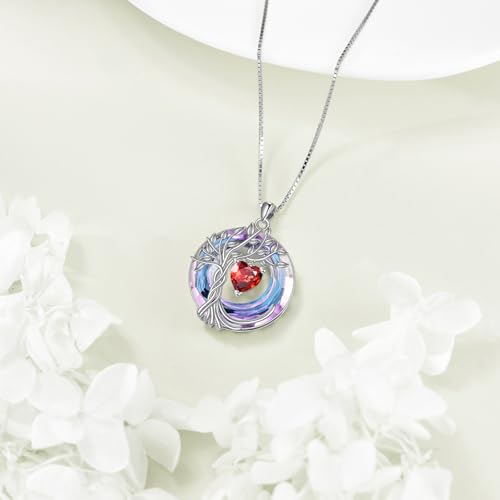 POPLYKE Mothers Day Gifts for Mom Her Wife Tree of Life Necklace 925 Sterling Silver Birthstone Pendant with Crystal Anniversary Birthday Wedding Jewelry for Women - color: 01-Jan-Garnet, style: White Gold Plated-Amethyst Crystal