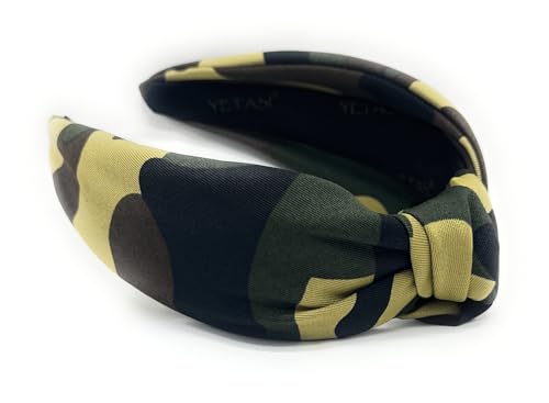 Head bands Adult Women, Army Headbands for Women Wearable All Day. Hunting Knotted Headband for Women Brown Green Camo is Chic. Womens Top Knot Fashion Designer is Unique band for Girl Hair - color: Camo Army Brown