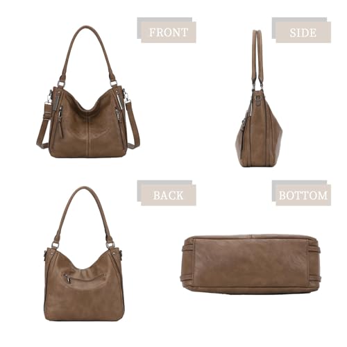 Shoulder Handbags for Women Large Soft Casual PU Leather Hobo Tote Purses - color: A-khaki