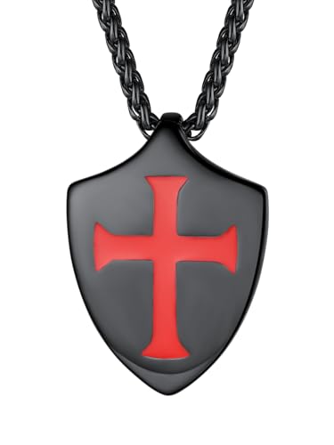 FaithHeart Knights Templar Necklace for Men, Christian Necklace for Men Stainless Steel Pendant Neckalces Christian Gifts with Gift Box - color: 03. Shield-Black