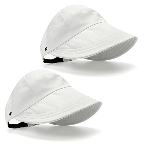 2 Pcs Women's Trendy Breathable Sun Hat, 2026 New Wide Brim UV Protection Hollow Top Sun Hat Summer Beach Packable Visor - color: White