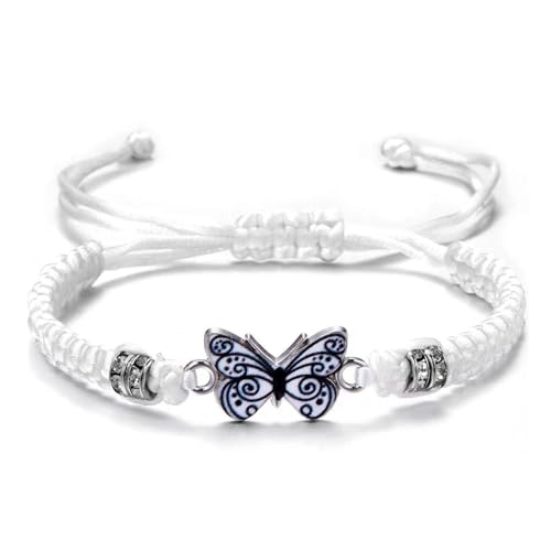 Butterfly Bracelets for Women Colorful Charm Woven Adjustable Strings Butterfly Bracelets Cute Handmade Boho Adjustable Braided Rope for Couple Women Friendship BFF Party Family Jewelry - color: white