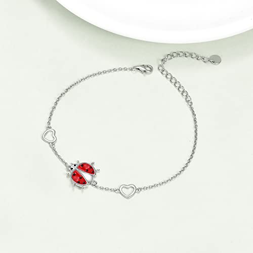 YAFEINI Ankle Bracelets for Women Sterling Silver Mermaid Turtle Ladybug Butterfly Moon Star Pineapple Anklet Link Chain Anklets Jewelry Gifts for Women - style: Ladybug anklet