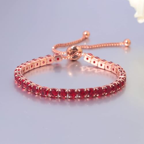 CiNily Adjustable Tennis Bracelets for Women Teen Girls Rainbow Cubic Zirconia Bracelet 14K White Gold Plated Hypoallergenic Slider Bracelet Jewelry Gift - color: Adjustable bracelet-rose gold+red