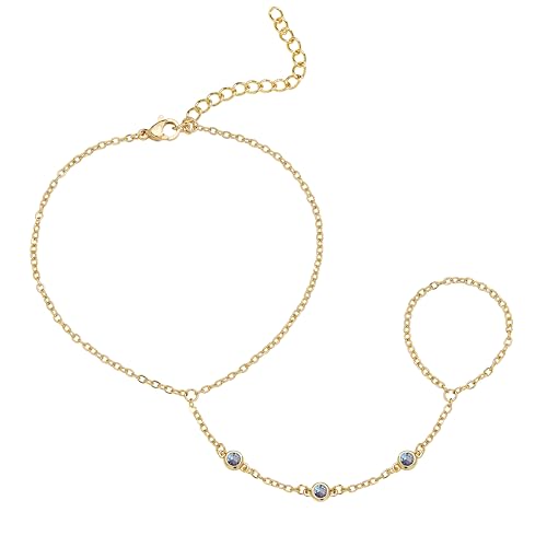 Gokeey Gold Hand Chain Bracelet for Women Trendy, Dainty 14k Gold Plated Ring Bracelet Hand Chain Finger Ring Slave Cuff Bracelet Cubic Zircon Hand Jewelry for Women Accessories - style: 3cz hand chain-Dec