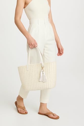 YXILEE Straw Bags For Women | M Size Travel Straw Totes Bag Woven Summer Handmade Shoulder Bag Handbag - color: White