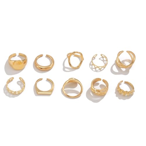 Chunky Rings for Women Adjustable Thick Rings Set Trendy Statement Stackable Ring for Women Chunky Jewlery Irregular Dome Flower Finger Knkuckle Thumb Ring - style: Style 5 - 10pcs g