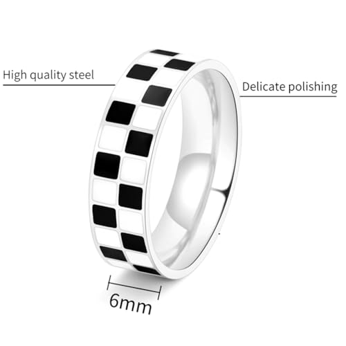 Jude Jewelers 6mm Stainless Steel Checkerboard Chess Pattern Wedding Band Biker Statement Ring