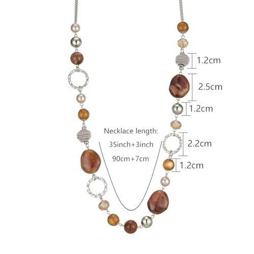 PEARL&CLUB Long Beaded Necklaces For Women - Sweater Chain Fashion Jewelry Necklace Gifts For Women - color: 23-Brown