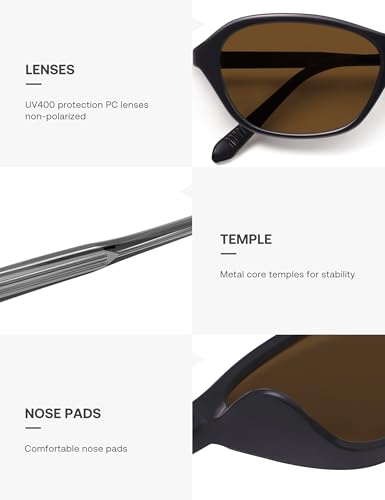 SOJOS Retro Oval Sunglasses for Women Trendy Cat Eye Narrow Chic Y2K 90s Sunnies SJ2685 - color: Matte Black/Brown