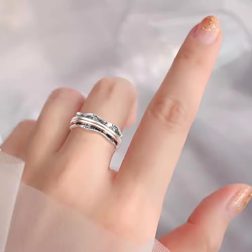 Ladytree Spinner Fidget Ring Sterling Silver Thumb Band for Women Anxiety Ring Platinum Plated Worry Stress Relief Just Breathe Boredom ADHD Autism Rings Boho Jewelry Gift - color: N-two tone lotus just breathe