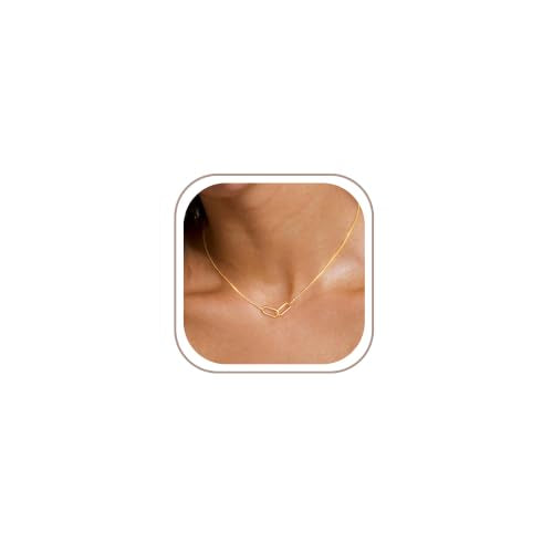 Freekiss Gold Pendant Necklace for Women, Dainty Diamond Necklaces for Women Simple 14K Gold Plated Paperclip Choker Necklaces Cute Minimalist Open Oval Necklaces Gold Jewelry for Women Gifts - color: Gold, style: Paperclip-gold