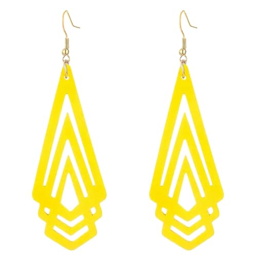 Handmade Wood Triangle Rhombus Hollow Geometric Dangle Drop Earrings Unique Presonalized Retro Gold Hook Earrings For Women - style: Yellow