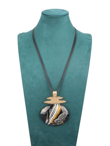 GelConnie Long Necklaces for Women Boho Large Pendant Necklace Casual Bohemian Brown Leather Choker Sweater Circle Statement Stone Necklace - style: Big Pendant Necklace