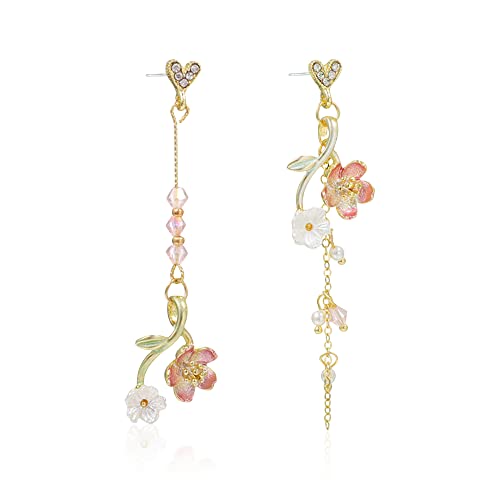 Lightweight Boho Chic Crystal Asymmetry Flower Drop Earrings White Long Dangle Petals Tassel Earrings for Women Wedding Jewelry - color: A