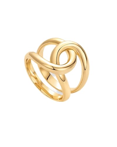 PAVOI 14K Gold Plated Chunky Interlock Statement Ring for Women | Interloop Band Thick Link Stackable Rings - color: Yellow Gold