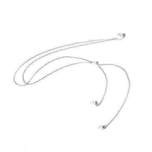HUNO Sexy The Bikini Back Necklace Pearl Backdrop Necklace Body Chain for Women Bridal Jewelry - color: Silver