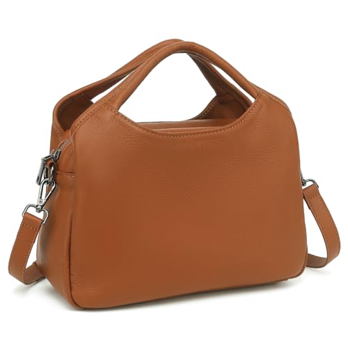 KOGTLA Medium Genuine Leather Purses for Women with Detachable Satchel Strap, Ladies Soft Handbags, Tote Hobo Bags - color: Brown