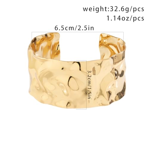 COLORFUL BLING Minimalist Hammered Irregular Cuff Bracelets for Women Open Wide Chunky Cuff Statement Wrap Bangle Bracelet - color: chunky gold