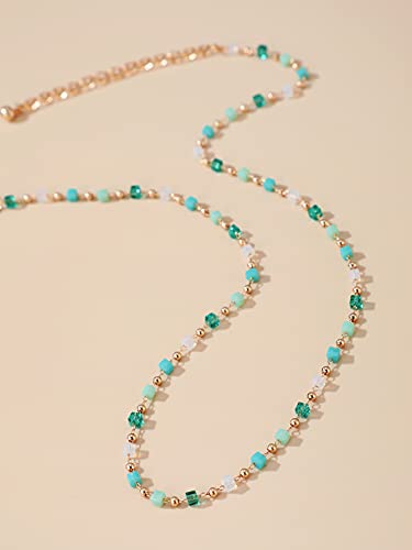 FUTIMELY Bohemia Green Beaded Beads Choker Necklace for Women,Simple Fresh Green Beaded Square Round Bead Choker Necklace - color: Gold
