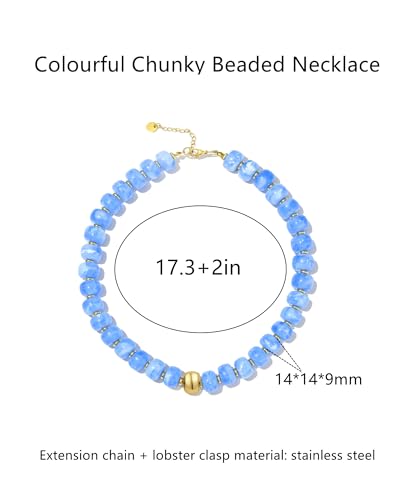Chunky Beaded Statement Necklace for Women Trendy Colorful Boho Resin Bead Choker Necklaces Summer Handmade Jewelry Gifts Accessories - color: Gold-blue 1