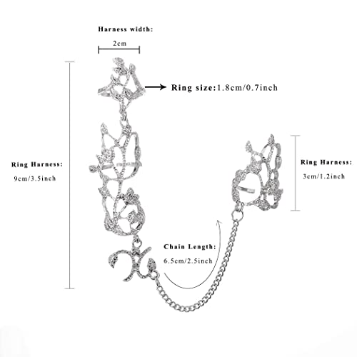 Yalice Charm Leaf Full Finger Ring Bracelets Dainty Knuckle Open Ring Harness Hand Chains Adjustable Statement Rings Jewelry for Women Gift - color: Silver
