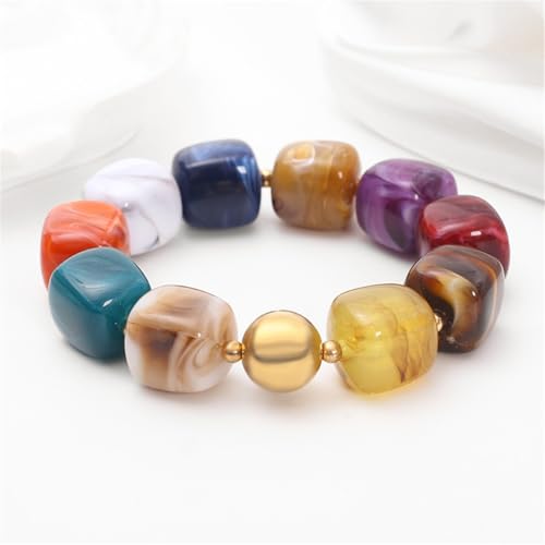 Soyzvteo Chunky Beaded Bracelets Boho Acrylic Geometric Beaded Bangle Bracelet Chunky Statement Jewelry for Women - color: Colorful