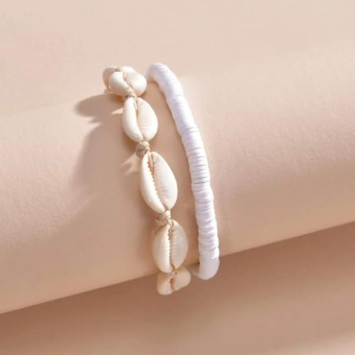 Qceasiy Shell Ankle Bracelet Set for Women, Gold Plated Boho Bead Adjustable Anklet, Hawaiian Beach Seashell Pearl Heart Starfish Conch Foot Jewelry Gifts - color: Shell&Puka