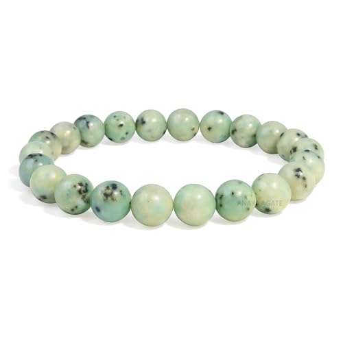ANAYA AGATE Healing Crystal Bracelet for Women and Men – 8mm Round Beaded Bracelet for Men and Women – Unisex Stretchy Gemstone Bracelet for Healing and Protection - color: Kiwi Jasper