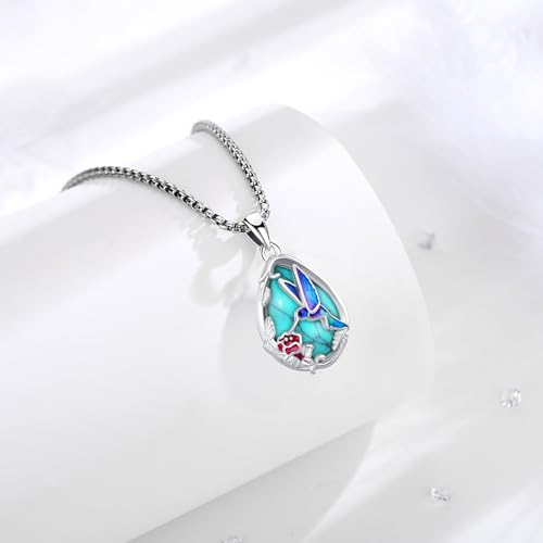 Turquoise/Amethyst/Moonstone/Black Onyx Tree of Life Necklace for Women Hummingbird Necklaces White Gold Plated Copper Jewelry - style: Hummingbird- Turquoise