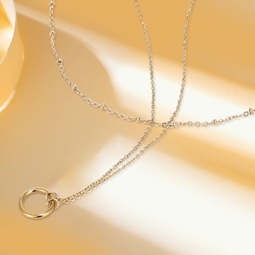 Minimalist Stainless Steel Single or Two Circular Hammered Texture Pendant Necklace for Women, 14K Gold/Silver/Rose Gold Plated Hypoallergenic Stackable Layered Collarbone adjustable Chain Necklace, Dainty Layering Necklace Jewelry Gift - style: Gold Sing