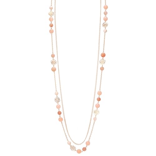 FULU AUTUMN Boho Gold Long Necklaces for Women Natural Stone Beaded Layered Long Necklace Mothers Day Gifts Dainty Flower Costume Jewelry for Women - color: Pink