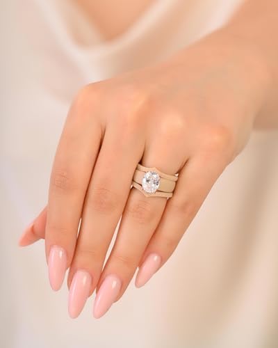 Rinfit Silicone Ring with Stone - Oval Cut Cubic Zirconia Solitaire Engagement Ring for Women - Rubber Wedding Bands - Patented Design - color: Pack M: Nude / Rose Gold