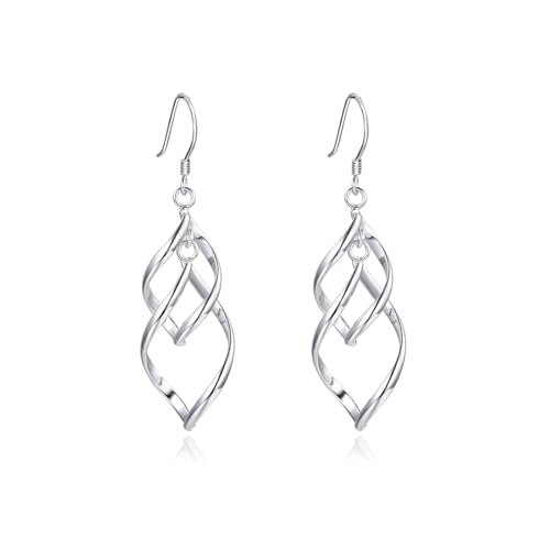 Silver Dangle Earrings, Hypoallergenic 14K White Gold Plated Twisted Pull Through Drop Earrings for Women Dainty Lightweight Jewelry for Valentines Mother's Day Birthday Thanksgiving Day Gifts - style: E