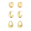HILXURY Gold Chunky Hoop Earrings Set for Women, 14K Gold Plated Twisted Huggie Hoop Earring Hypoallergenic, Thick Open Hoops Set Lightweight - color: 3 gold hoops chunky