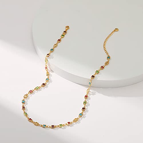 Beaded Choker Necklaces for Women 18k Gold Plated Dainty Gold Choker Necklaces for Women - style: square cz choker