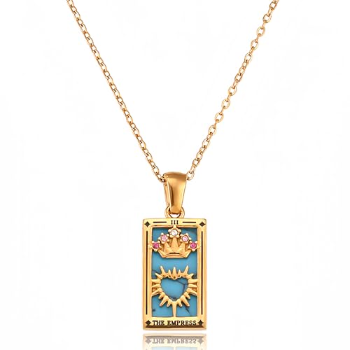 ORIGENCE 18k Gold Plated Tarot Cards Pendant Necklace - Vintage Colorful Charm Necklace Lucky Talisman Hypoallergenic for Women and Men Gift - style: The Empress