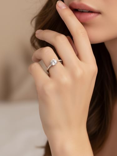 FWM Round Cut Moissanite Simple Open Rings for Women, Adjustable Ring, Solid Sterling Silver With Gold Plated, Stackable Wedding Band, Anniversary Valentines Mothers Day Christmas Gift - color: Round Cut - White Gold, size: 5
