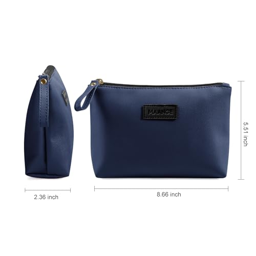 MAANGE Cosmetic Bags for Women Small Makeup Bag for Purse Pu Leather Makeup Pouch Travel Makeup Bag with Zipper Make Up Bag for Travelling - color: Dark Blue