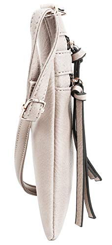 DELUXITY Crossbody Purse Bag Shoulder Bag Multi Pocket Zipper Purse - color: Beige