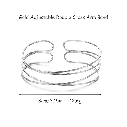 Silver Arm Cuff for Women Open Adjustable Armband Stackable Upper Arm Bracelet Bangle Minimalist Summer Beach Cuff Jewelry - color: Silver Arm Cuff CD