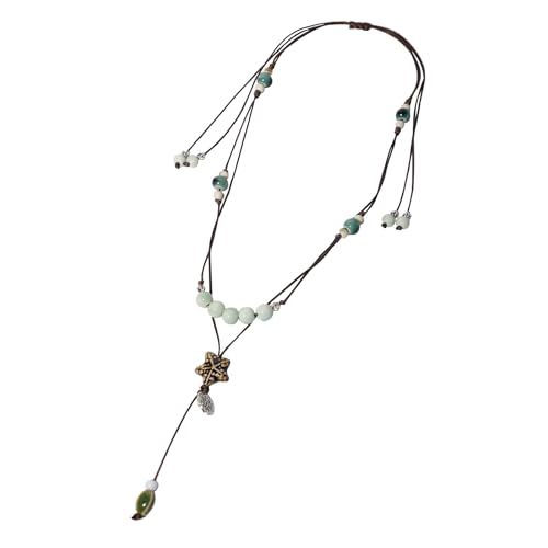 Boho Style Colorful Ceramic Bead Strand Necklace Adjustable Bohemian Jewelry Gift for Women, Fashion Clothing Matching Necklace - color: Green