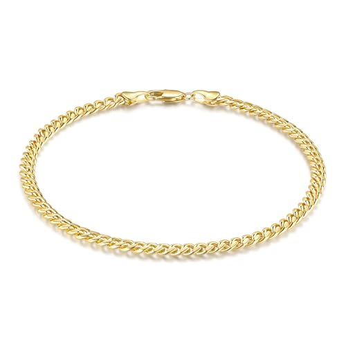 14K Gold Ankle Bracelets for Women 14K Gold Anklets for Women Anklet Bracelets for Womens Refined and Modern Look Womens Cuban Link Anklet 9/10/11 inches - size: 11