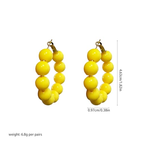Summer Candy Colored Bead Earrings Lightweight Dainty Acrylic Geometry Hoop Earrings for Women Cute Boho Chic Handmade Jewelry - color: Yellow