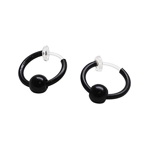 Silver Small for Women Comfortable Plastic Invisible Clip On Hoop Earrings Men Fake Nose Ring Faux Lip Septum Ring Fake Cartilage Earrings 12 mm Spike Cross Feather 15mm Unisex Gold Non Piercing Lobes - color: Ball Black